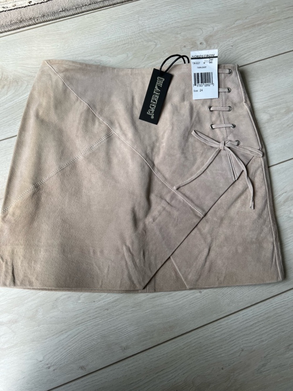 Blank NYC Taupe Lace-Up Faux Suede Mini Skirt. NWT